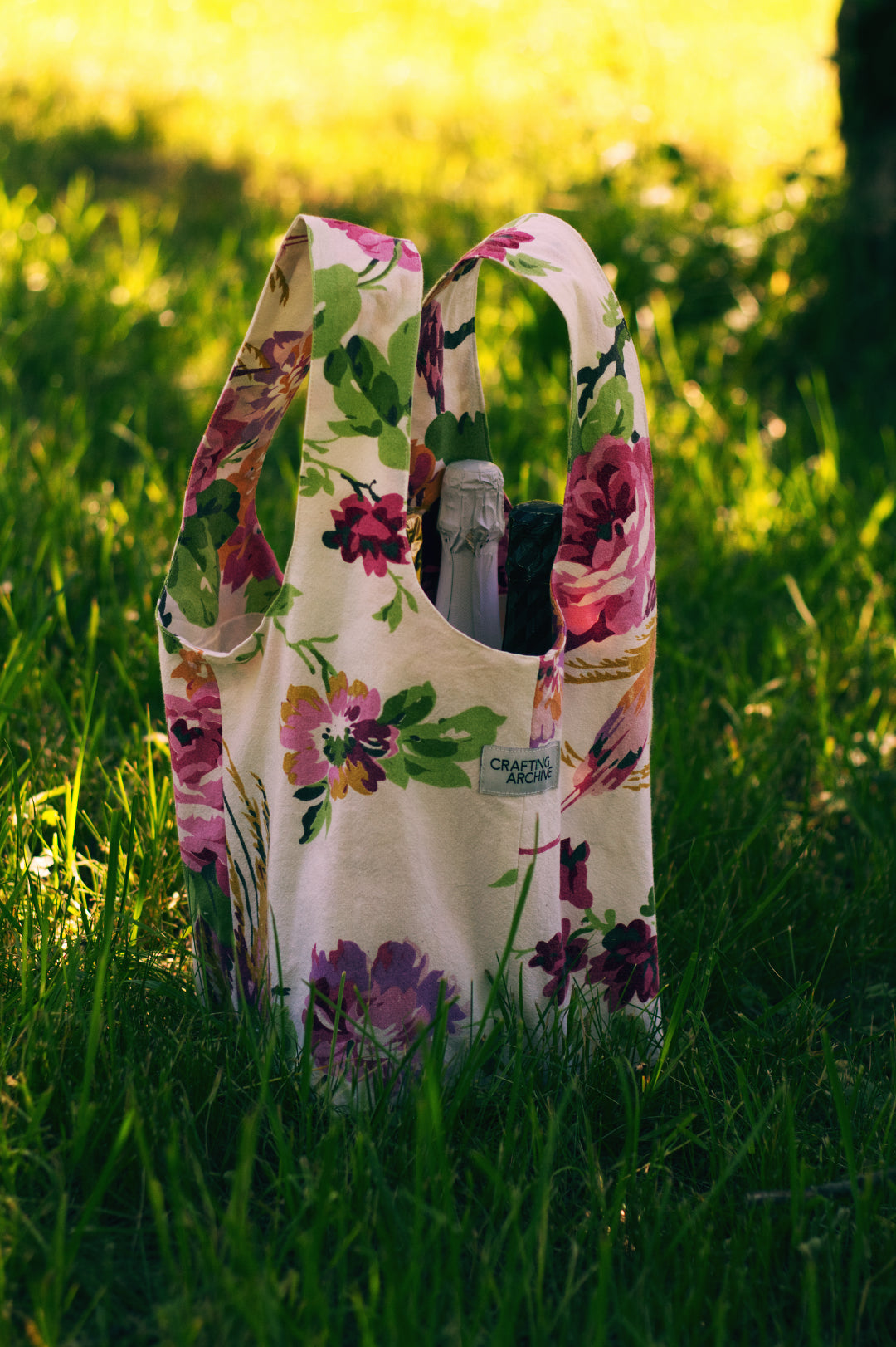 Wine About It Bag - White with Flower Print