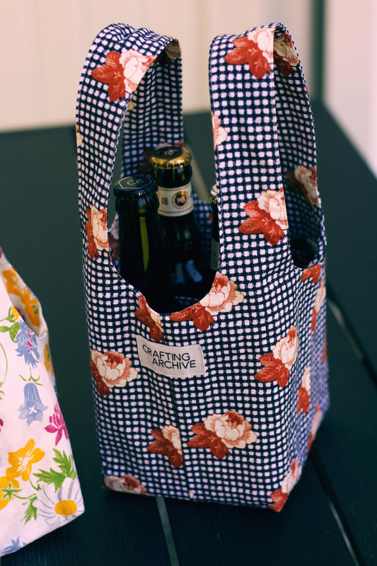 Beer With Me Bag - Checkered with roses