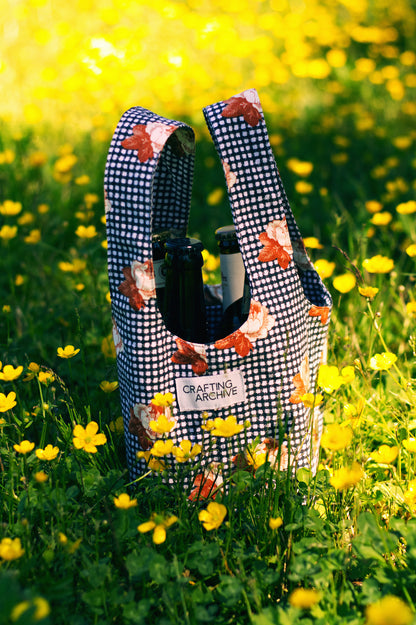 Beer With Me Bag - Checkered with roses